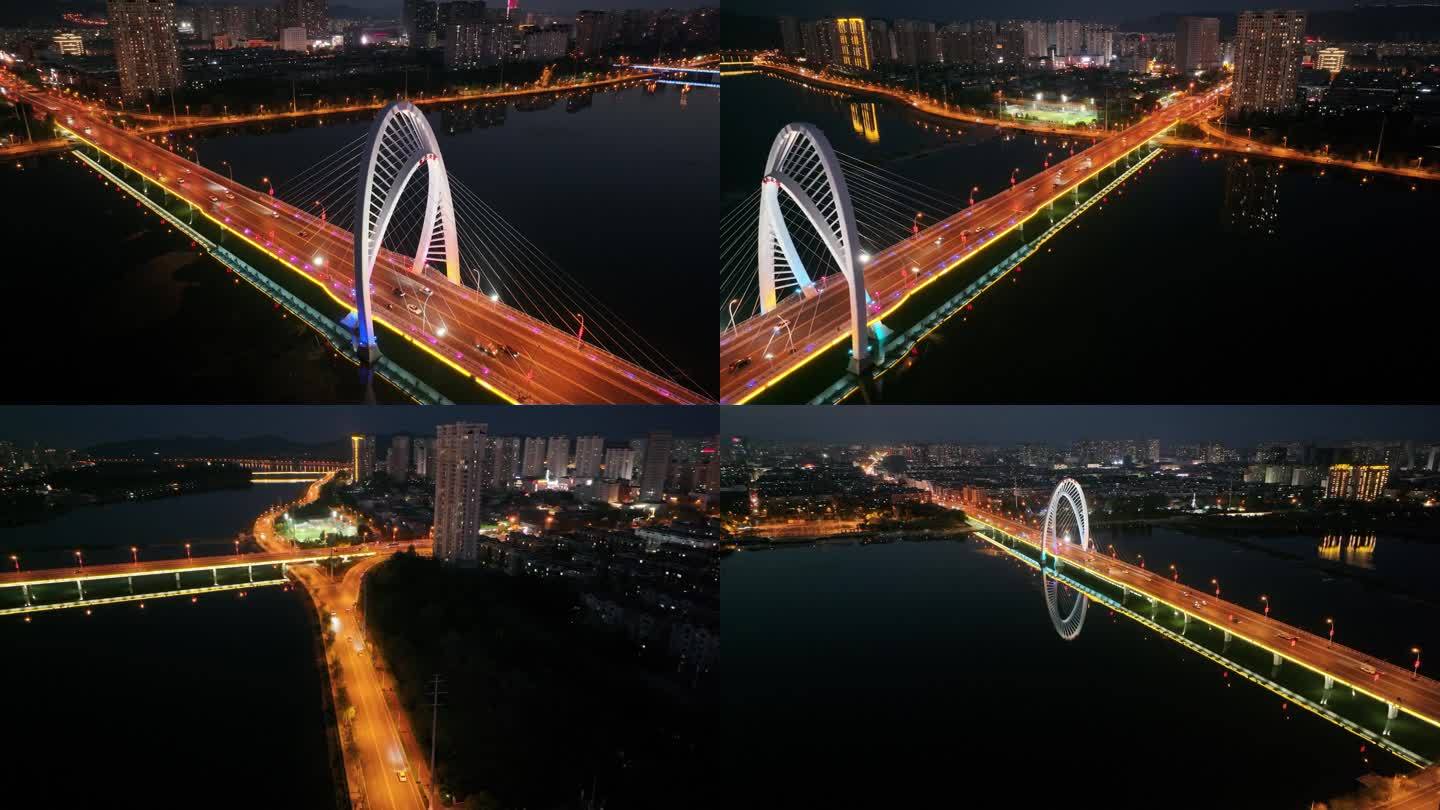 4K锦州云飞大桥夜景航拍 城市 夜色