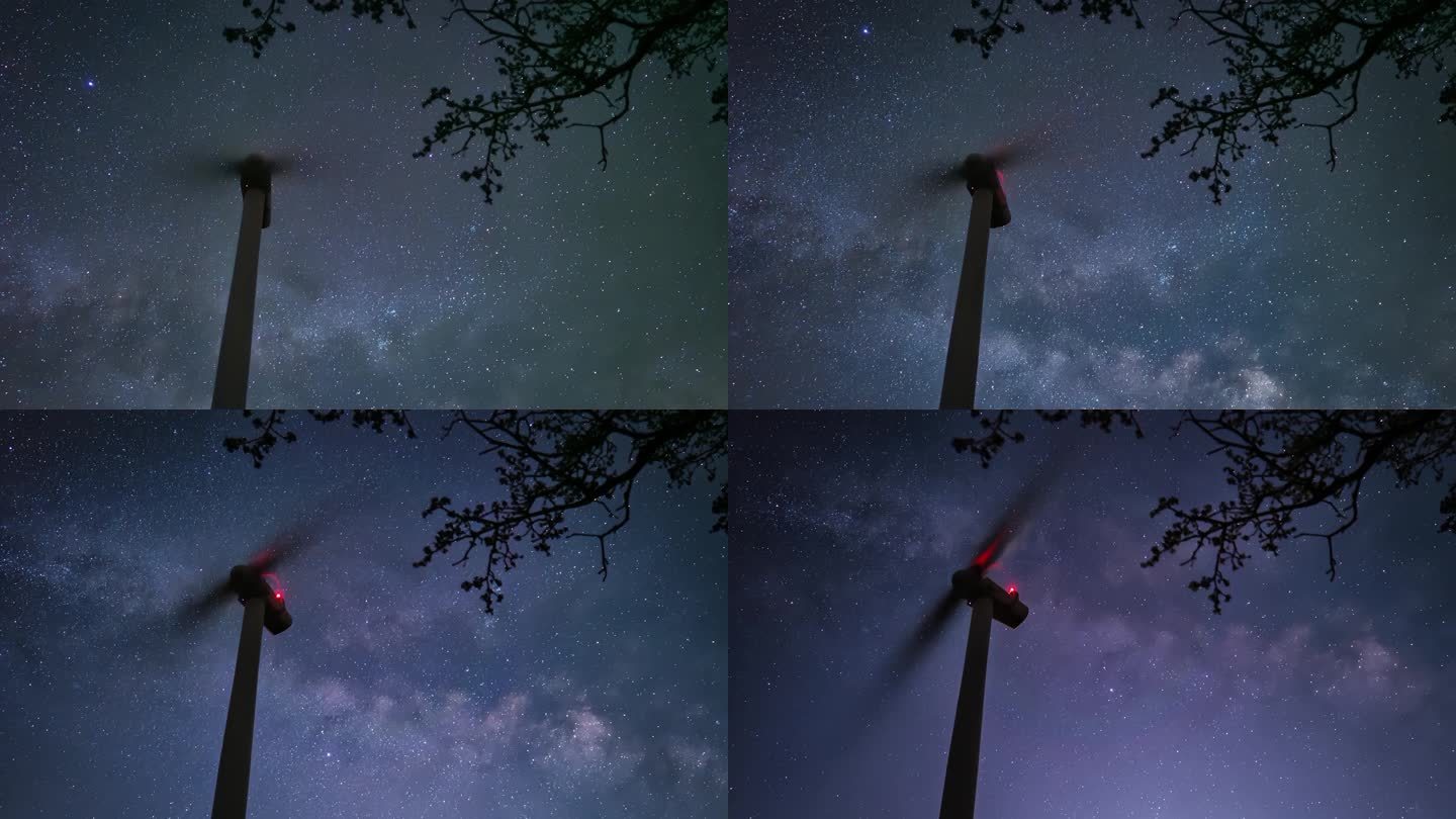 星空下银河下的风车风力发电（DK）