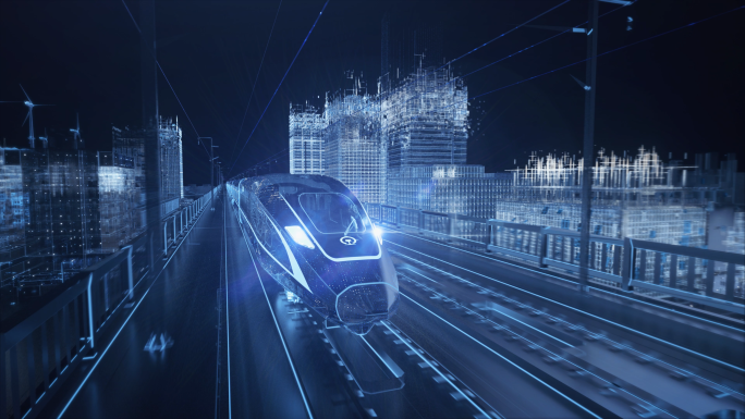 4K科技城市建筑生长科技高铁行驶