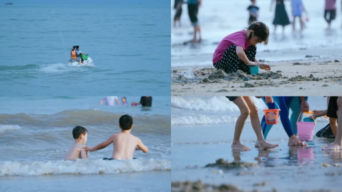 海岸沙滩，游客度假，海滩上嬉戏玩耍