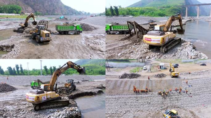 航拍河道施工 水利建设 水利施工