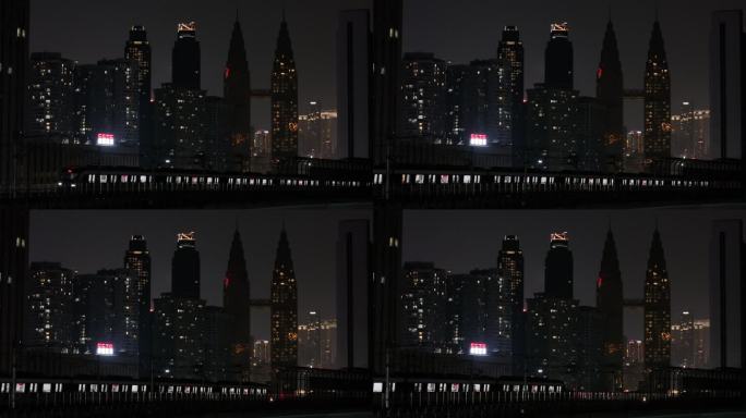 重庆海棠溪地铁站轻轨夜景航拍