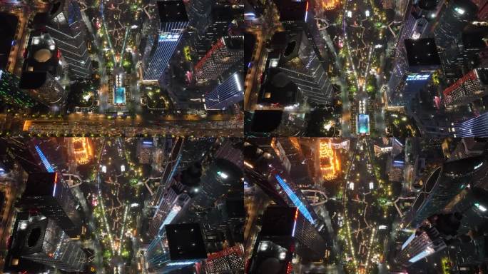夜晚航拍广州城市中央花城广场CBD天河