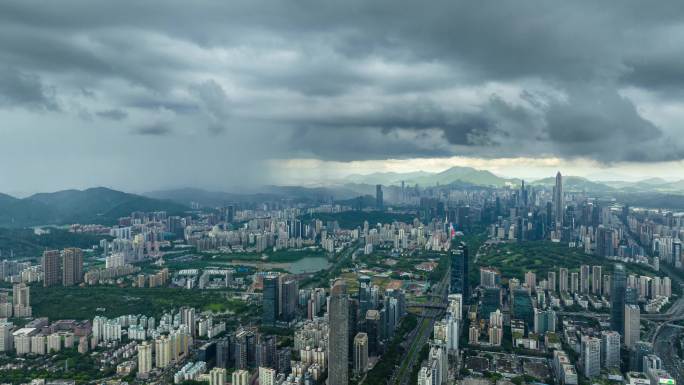 深圳福田暴雨台风强对流天气航拍延时