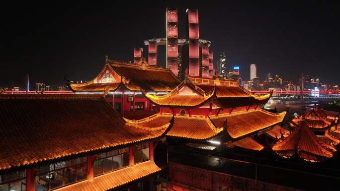 重庆千佛寺朝天门夜景航拍