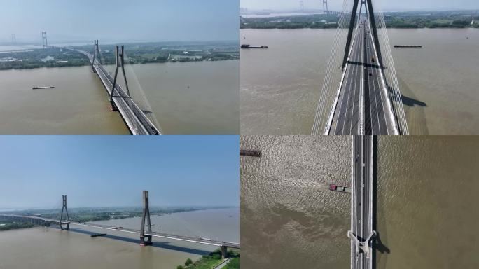 扬州润扬大桥轮船航拍4K
