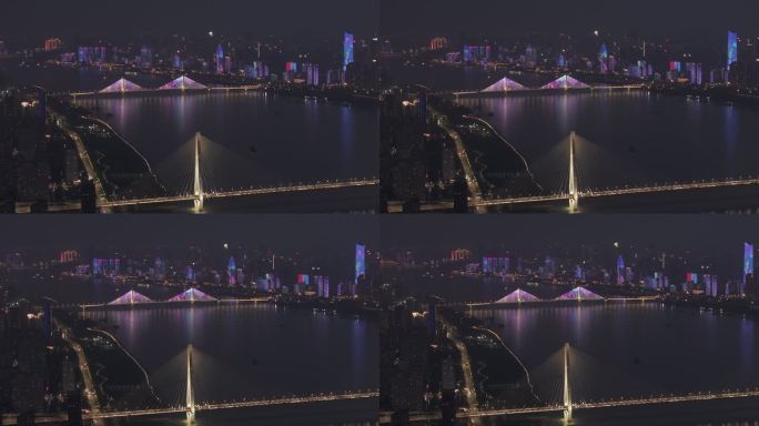 高清武汉长江夜景航拍