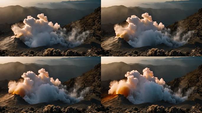 猛烈的浓烟从火山喷出