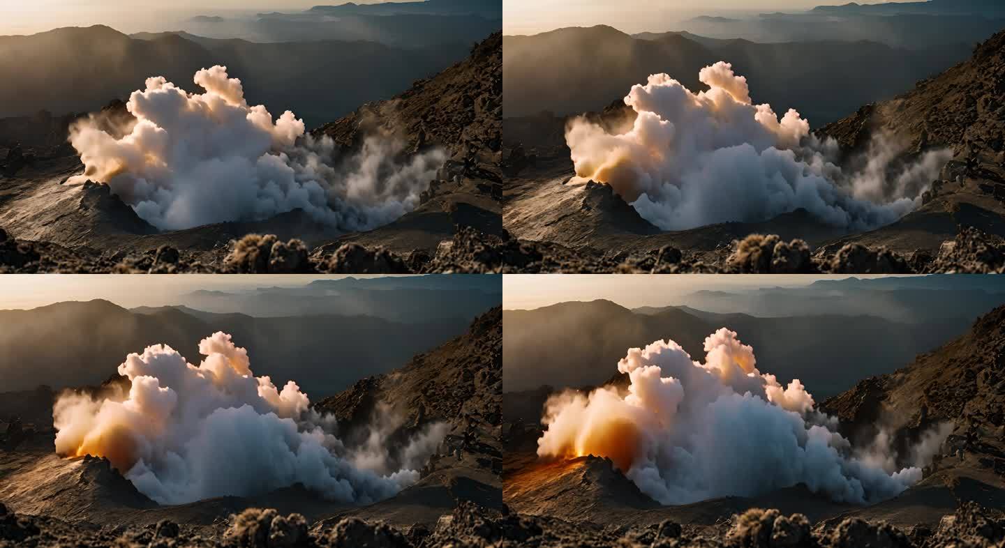 猛烈的浓烟从火山喷出