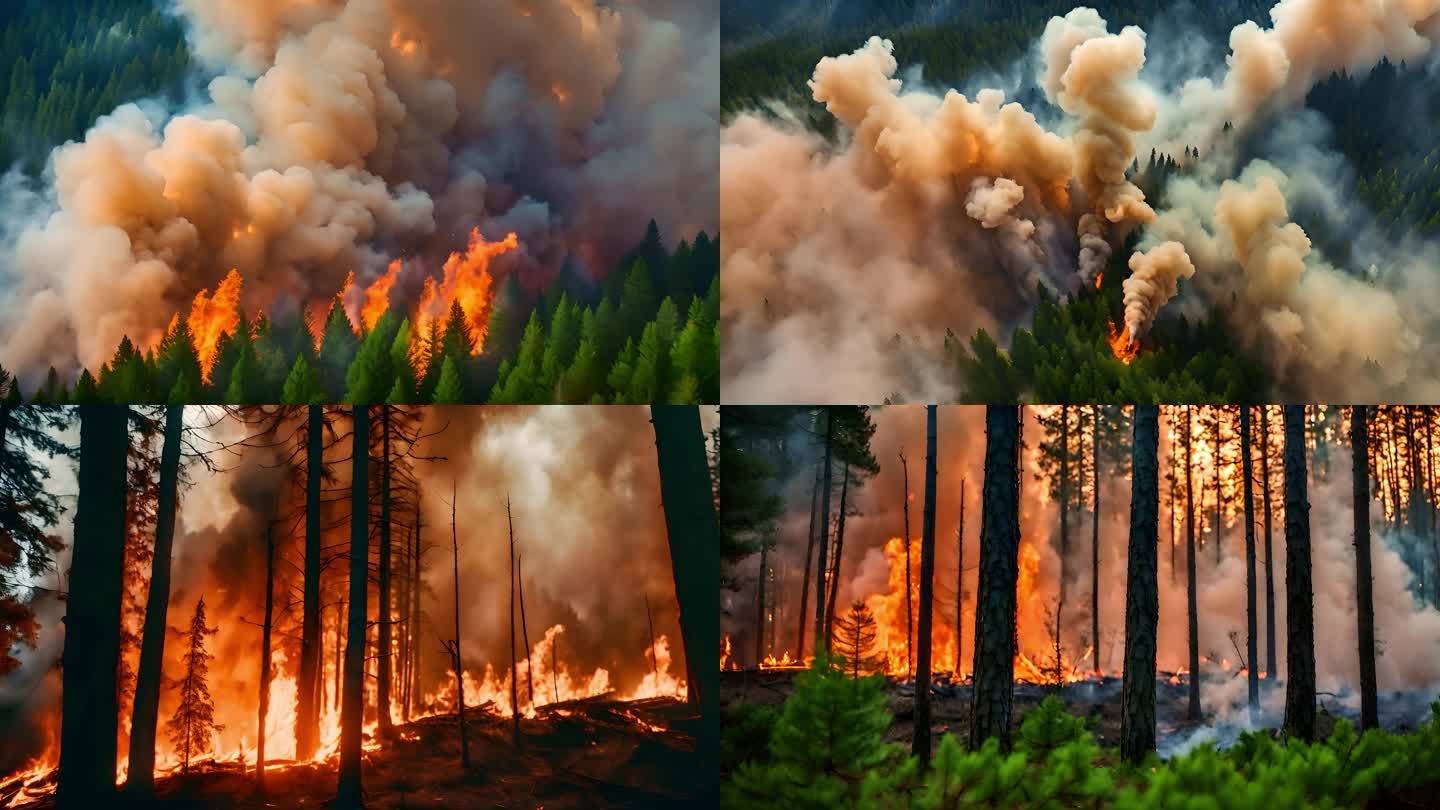 森林火灾现场航拍