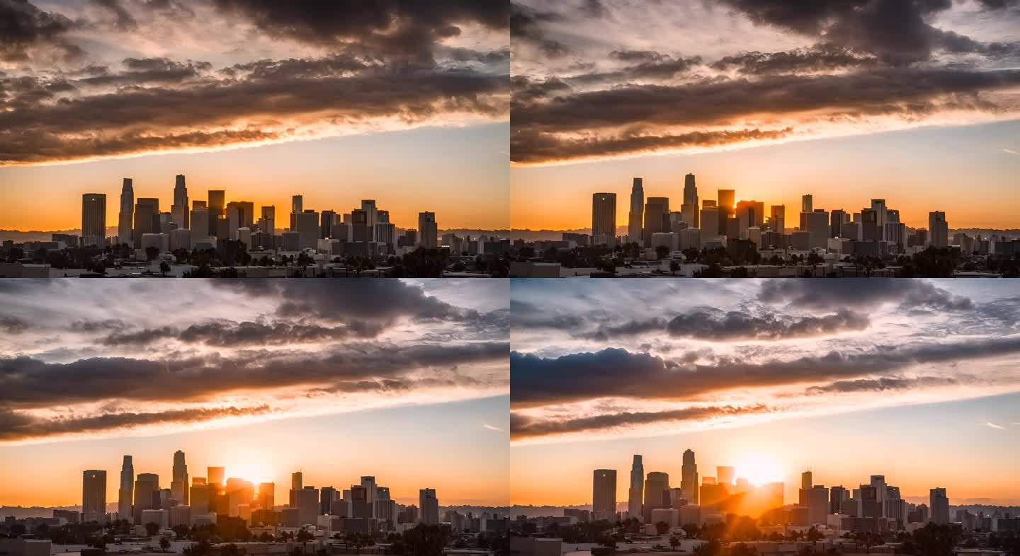 洛杉矶市区的日落延时摄影