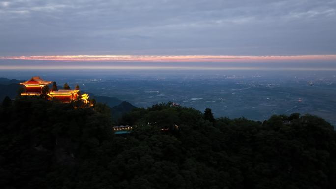 航拍西安地标秦岭终南山南五台日落火烧云