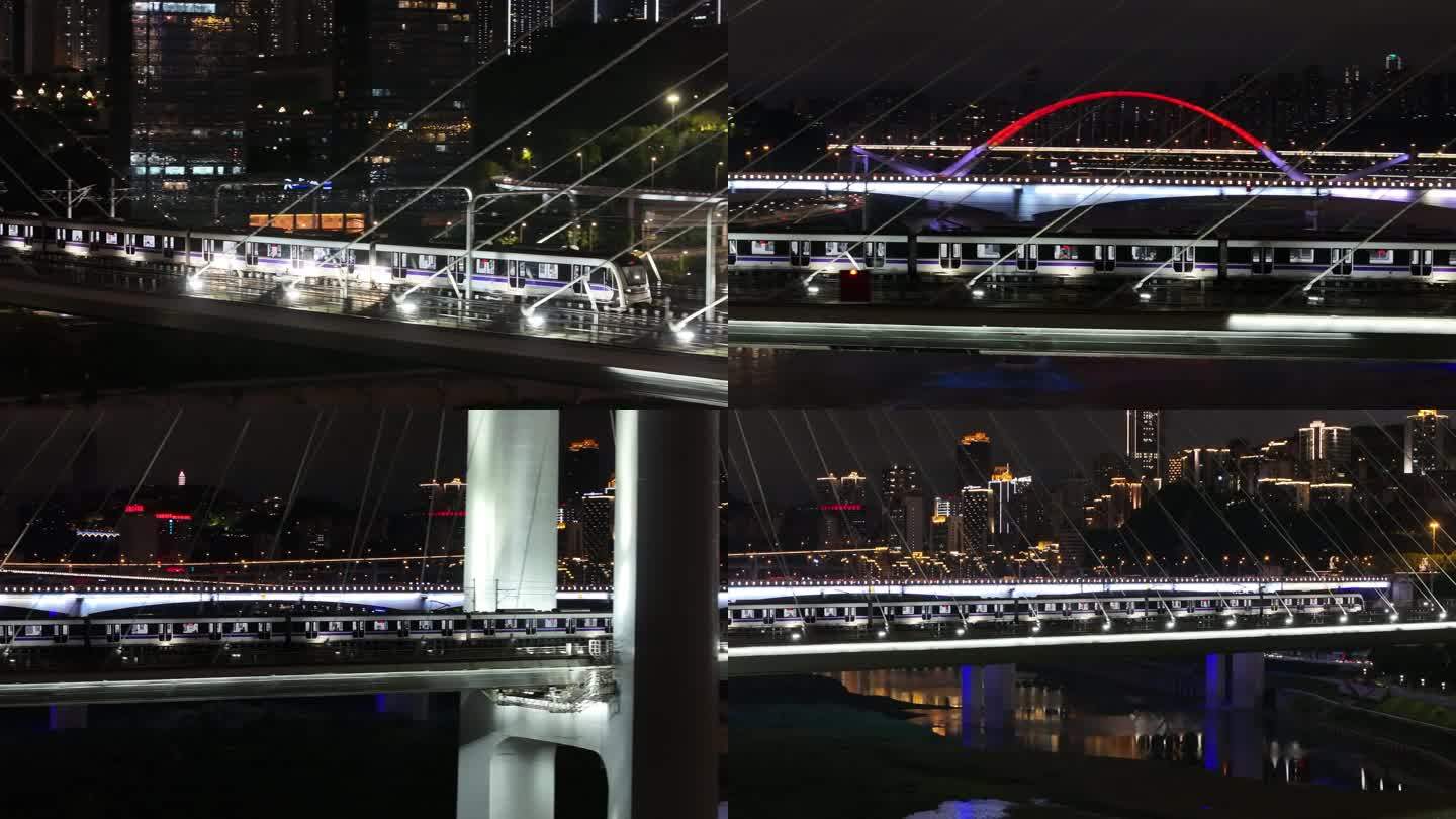 重庆地铁10号线重庆长江大桥夜景航拍
