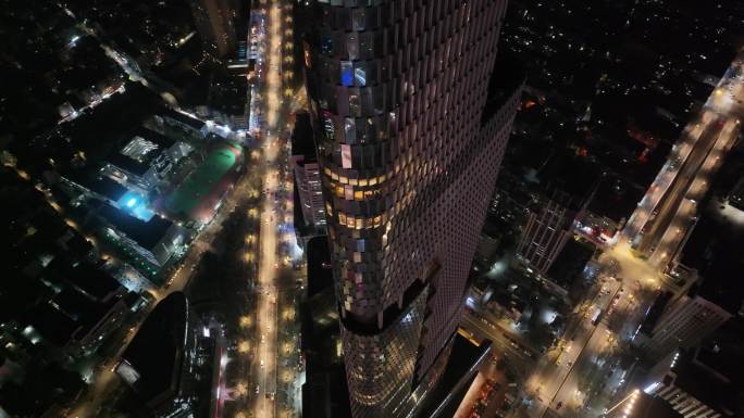 南京市鼓楼区绿地中心紫峰大厦夜景航拍夜晚