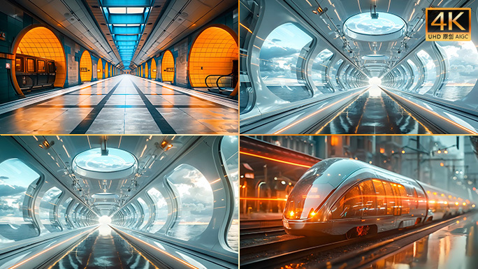 未来感时空隧道 科幻建筑空间 科技高铁