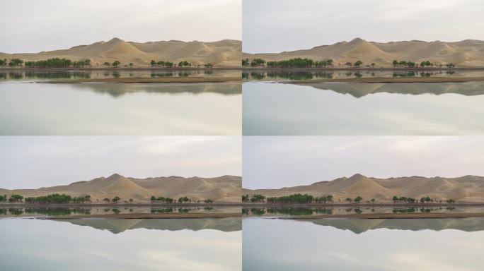 8K延时新疆巴州罗布湖景区 沙漠倒影绿洲