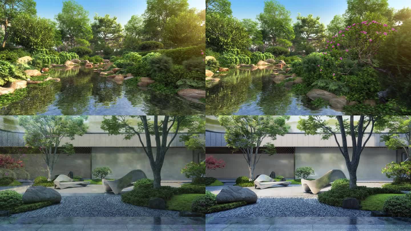 景观 园林 住宅 三维 水景 地产动画