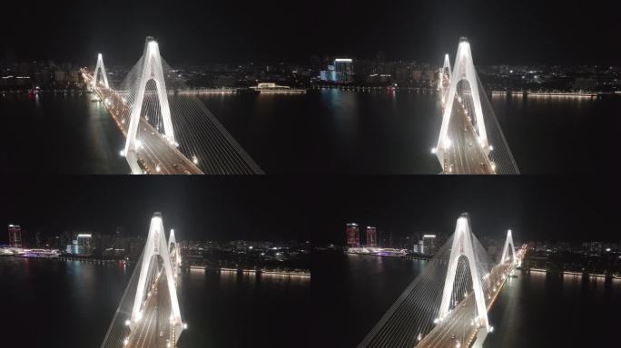 航拍海南海口世纪大桥夜景环绕Dlog素材