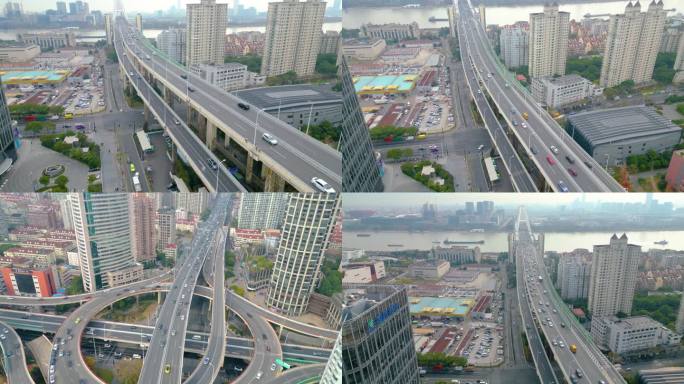 上海市黄浦区鲁班路立交桥卢浦大桥车流风景