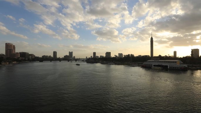 埃及 开罗 尼罗河畔 延时 夕阳 白云