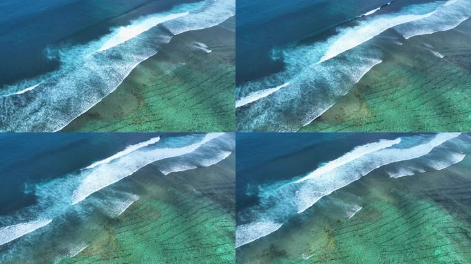 【4K高清】清澈透明的蓝色海水与白色波浪