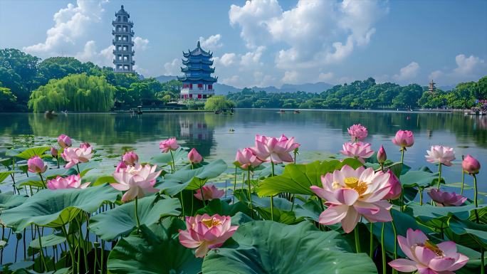 杭州西湖雷峰塔江南水乡小桥流水风景风光a