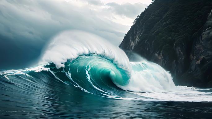 水浪海潮海浪浪花朵朵大浪波涛背景