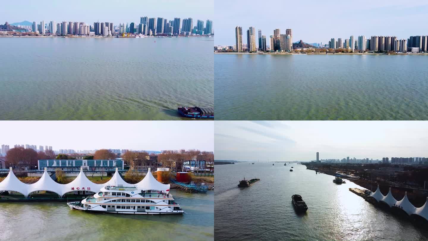 长江码头南京浦口轮渡码头 城市江景 货船