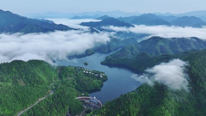 安徽黄山丰乐湖云海航拍