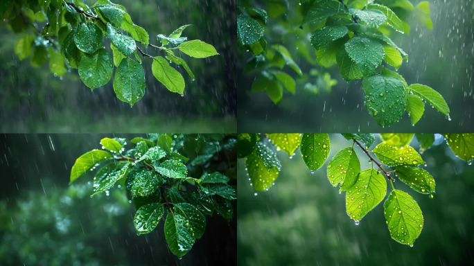 树叶子下雨天雨水水滴雨季ai素材原创户外