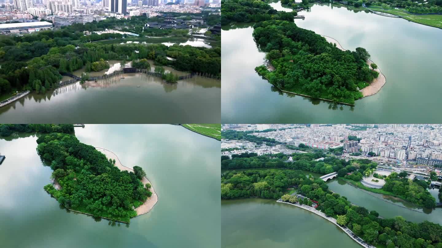 城市绿化湖水航拍绿植