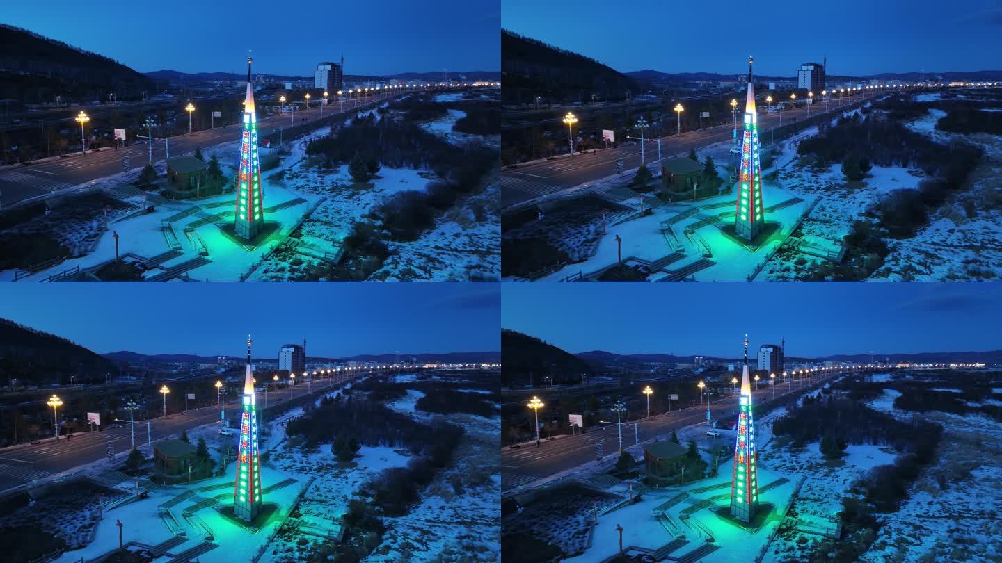 中国最冷城市：内蒙根河雪夜冷极塔