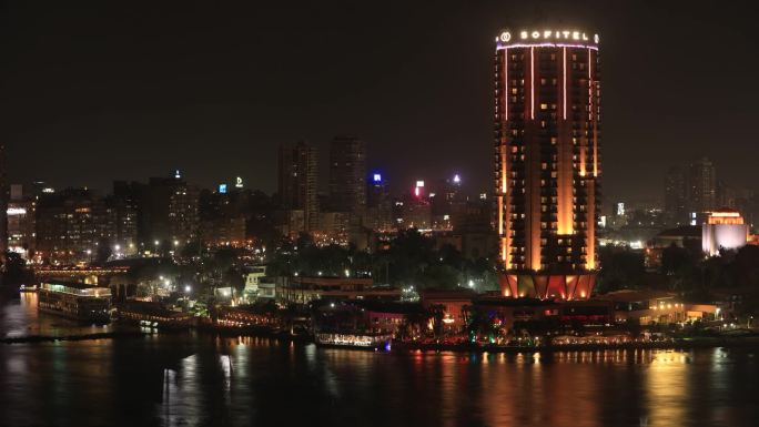 埃及 开罗 尼罗河畔 延时 夜景