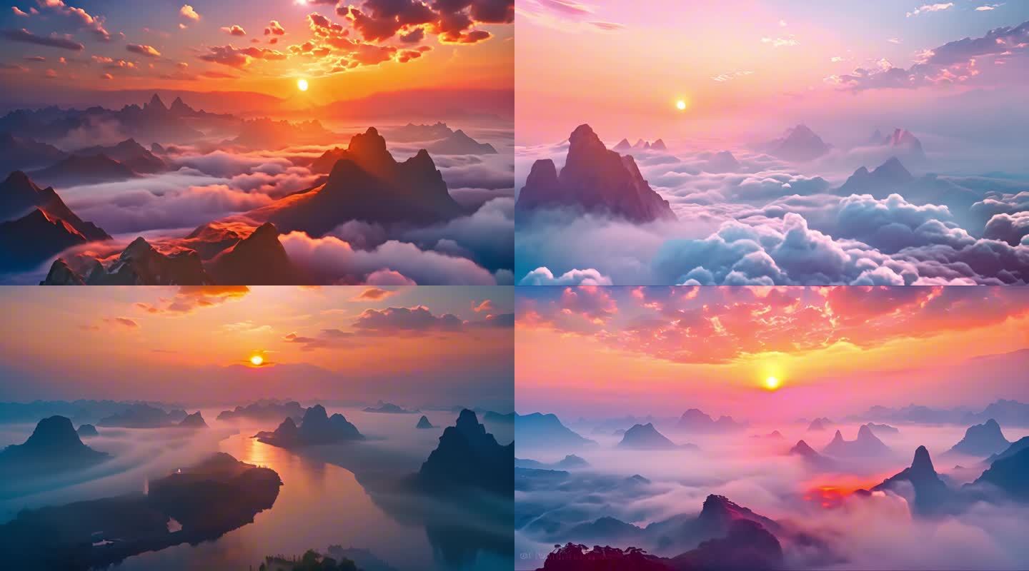 日出天空山脉云层水面层次分明景观宁静2