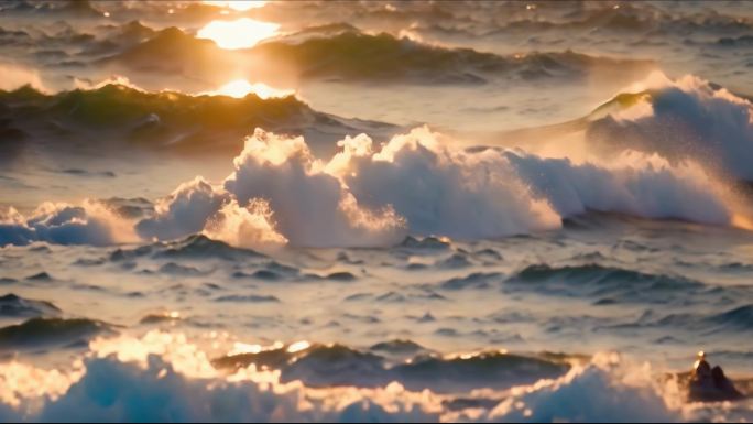 阳光照在海面 海浪汹涌澎湃