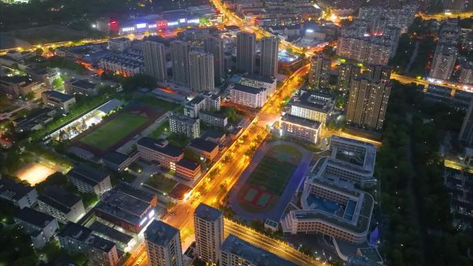 城市市区夜晚夜景车流城市风景航拍延时