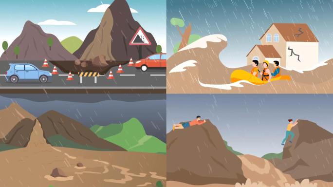 暴雨洪水泥石流滑坡自然灾害mg动画场景