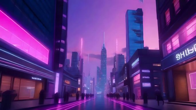 紫色赛博科技城市街道