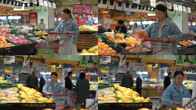 女性逛超市 超市购物 选购蔬菜水果