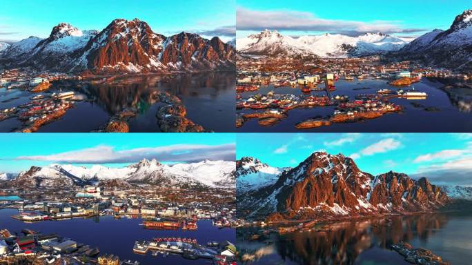 4K延时航拍挪威斯沃尔韦尔雪景美景
