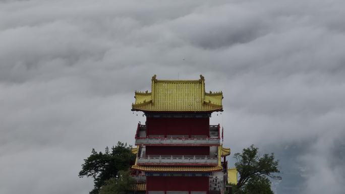 航拍西安地标秦岭终南山南五台日落火烧云