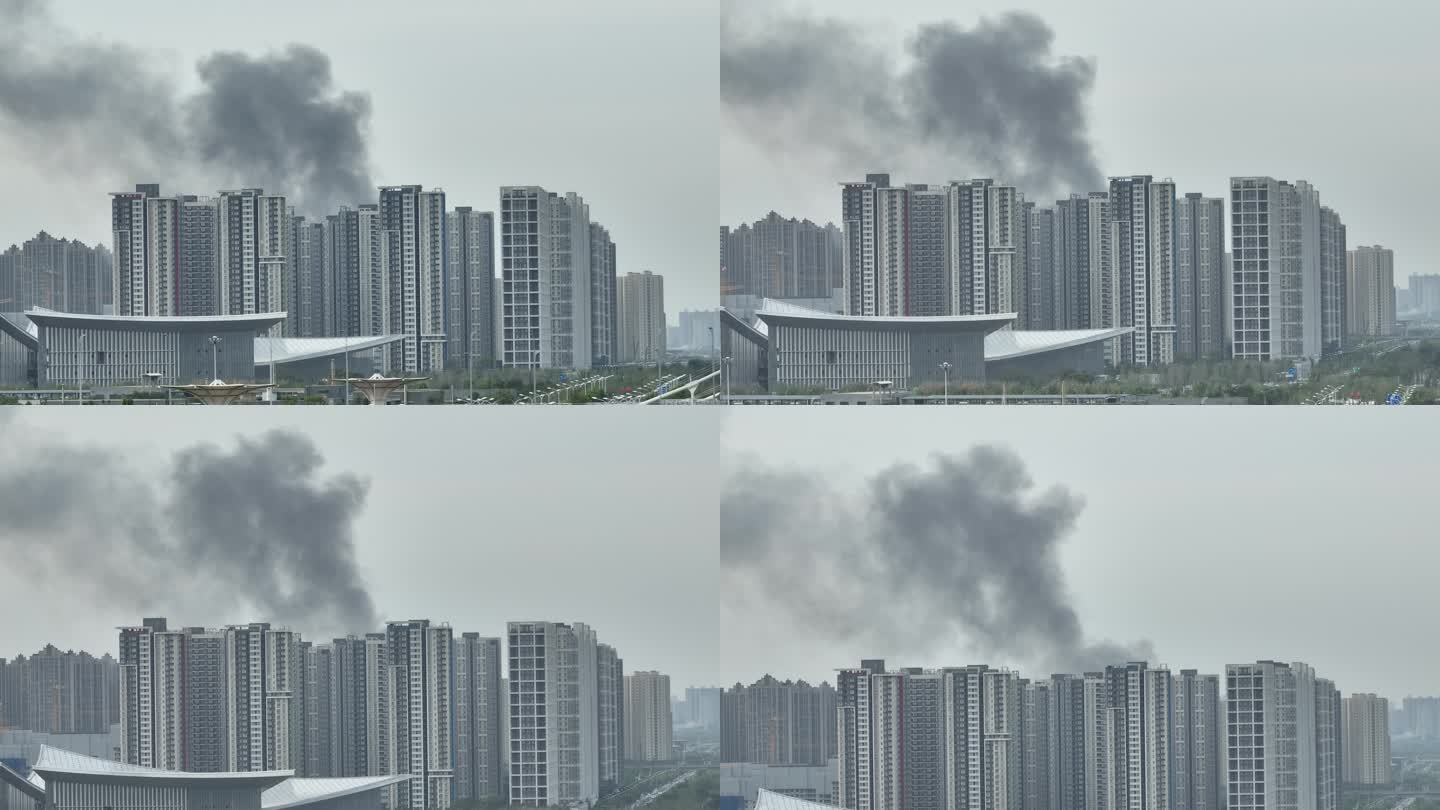 4k消防安全城市高层楼房着火浓烟滚滚视频