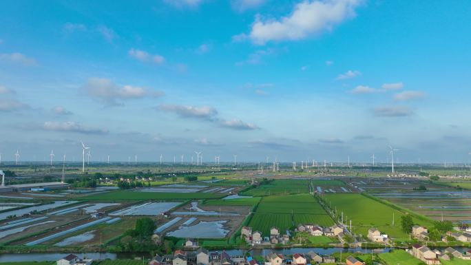 乡村农田风电场风车航拍延时