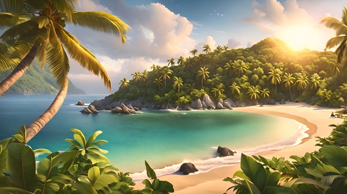 唯美海滩椰子树