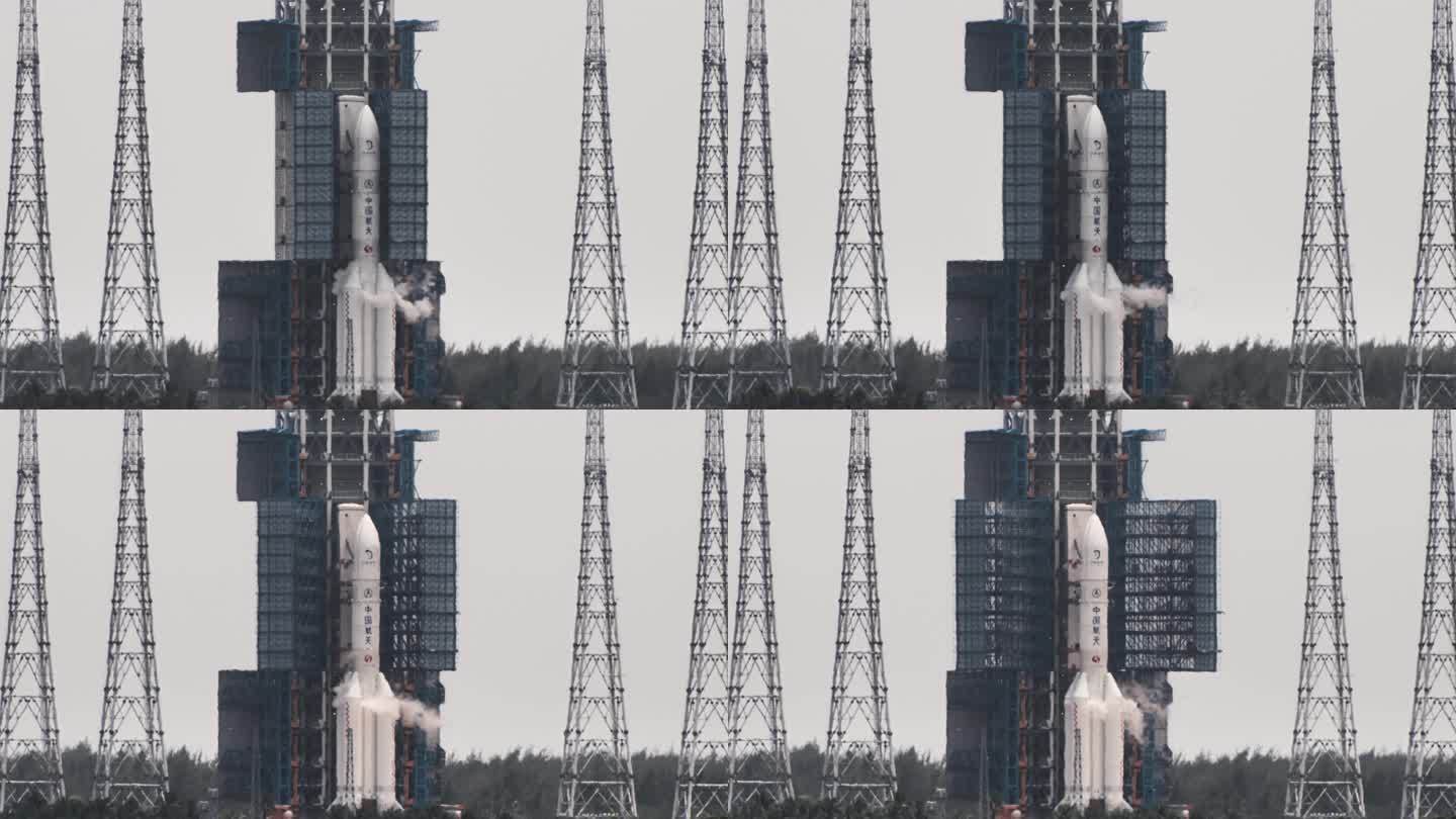 长征五号嫦娥六号发射塔架回转平台打开特写