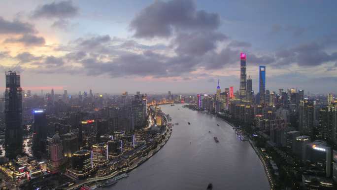 上海东方明珠地标日落逆光航拍长镜头