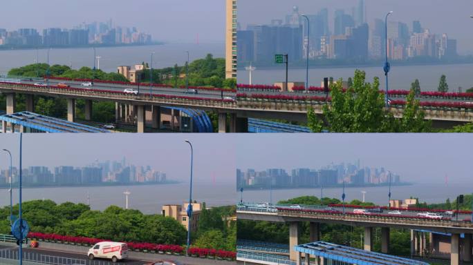 杭州复兴大桥高架月季航拍4K
