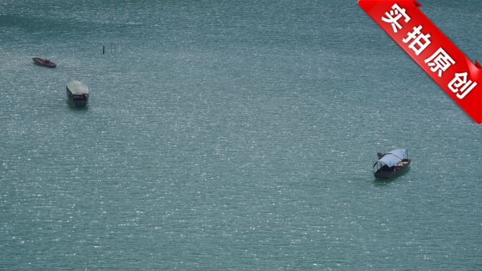 青山绿水波光粼粼湖面江面水面水库渔船泛舟