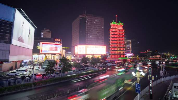 郑州二七塔夜景延时4K