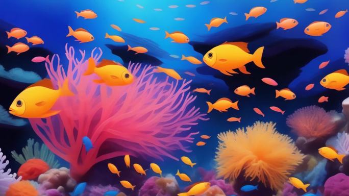 海底生物鱼群彩色热带鱼